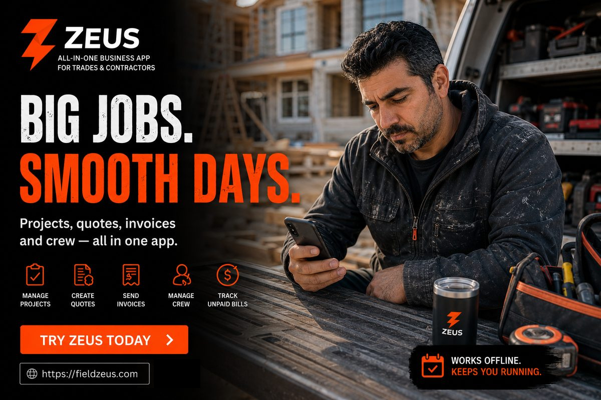 Campaign poster: a crew on a large site, beside the headline "Big Jobs. Smooth Days."